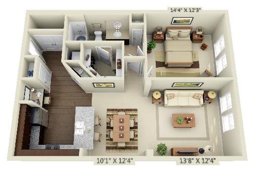 1 bed 1 bath Floor Plan Roanoke - Creekstone at RTP 1 bed 1 bath Floor Plan Roanoke - Creekstone at RTP